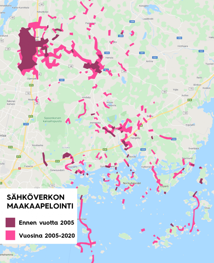 Sähköverkon maakaapelointi 2005-2020