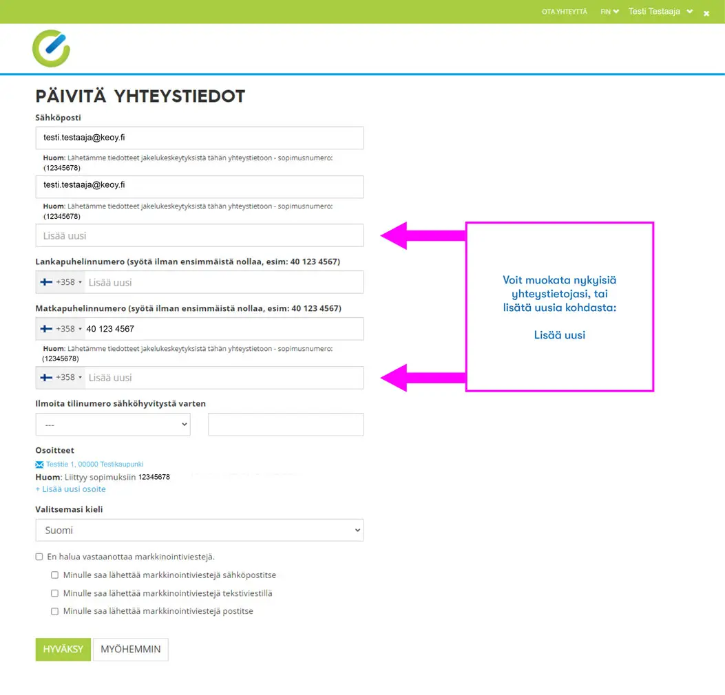 Keskeytysviestinnän lomake