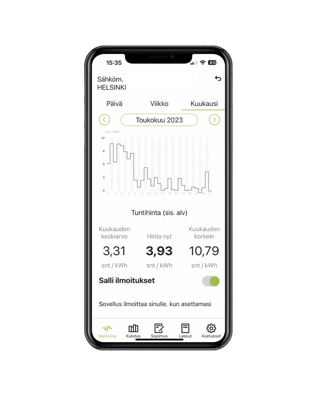 Kuva sovelluksen näkymästä