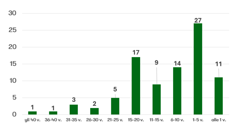 työsuhteiden pituudet vuonna 2024