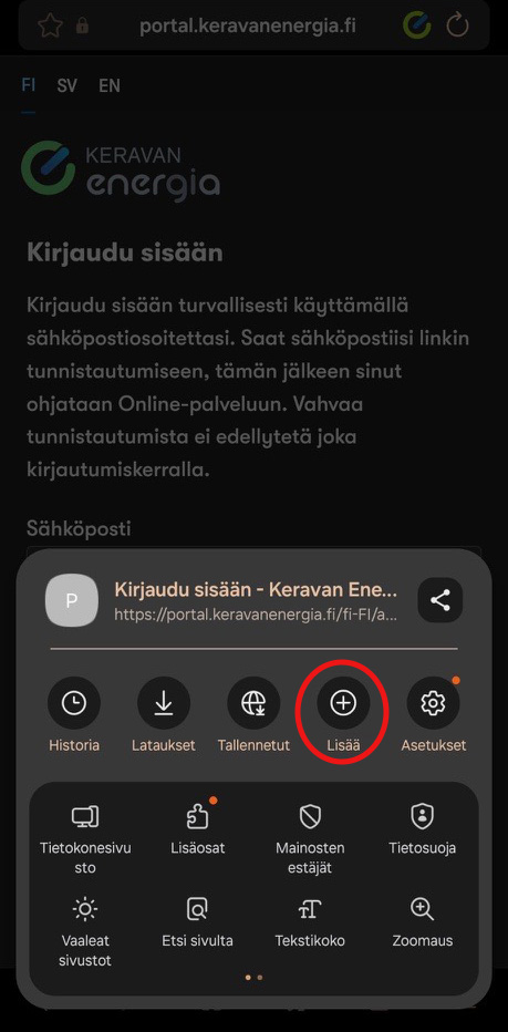 Kuvakaappaus sovelluksen asennuksesta, toinen vaihe