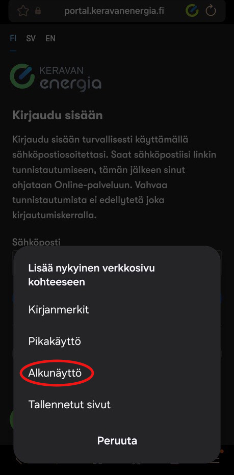 Kuvakaappaus sovelluksen asennusohjeesta, kolmas vaihe